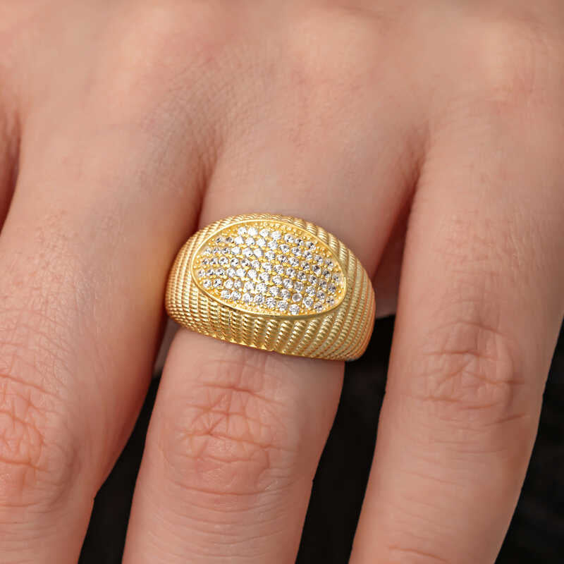 Gold Plated Zircon Stone Women's Silver Ring