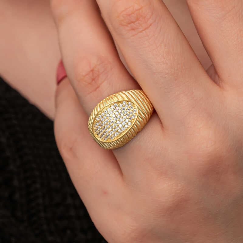 Gold Plated Zircon Stone Women's Silver Ring