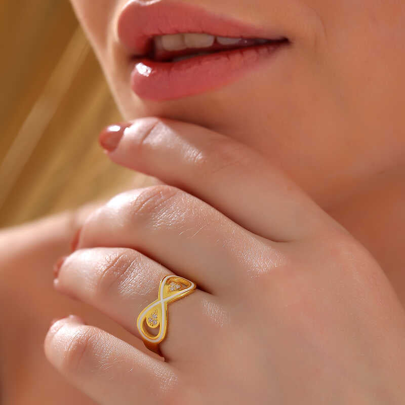 Gold Plated Zircon Stone Infinity Women's Silver Ring