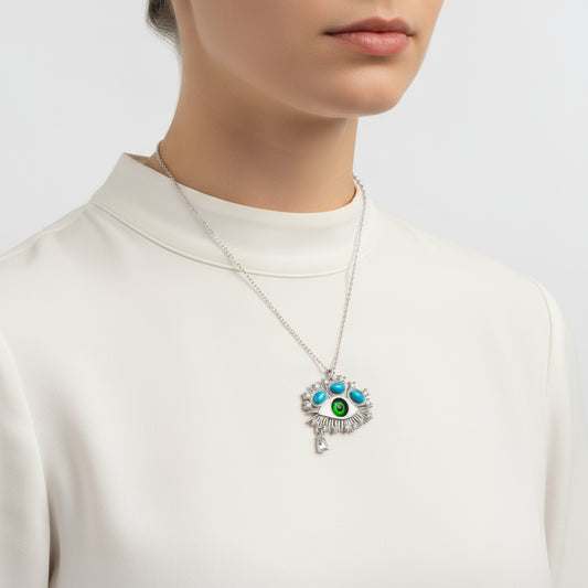 Tear Drop Protective Gaze Silver Necklace