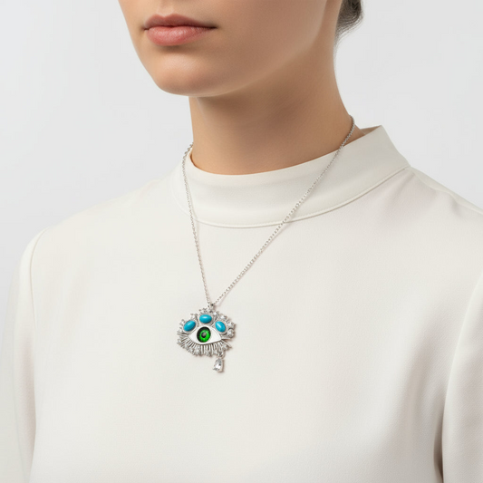 Tear Drop Protective Gaze Silver Necklace