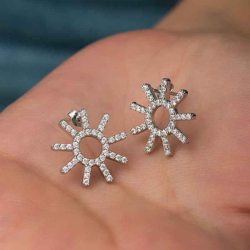 Sun Women's Silver Earrings