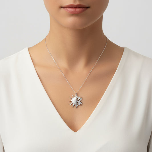 Sun Snowflake Women's Silver Necklace