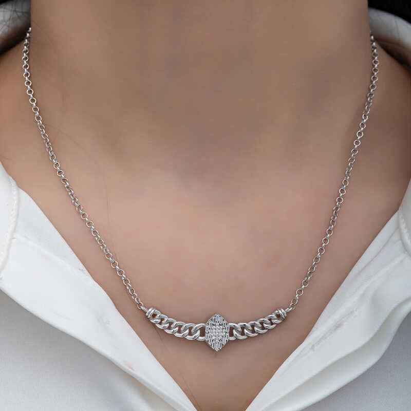 Gourmet Chain Baguette Stone Women's Silver Pendant