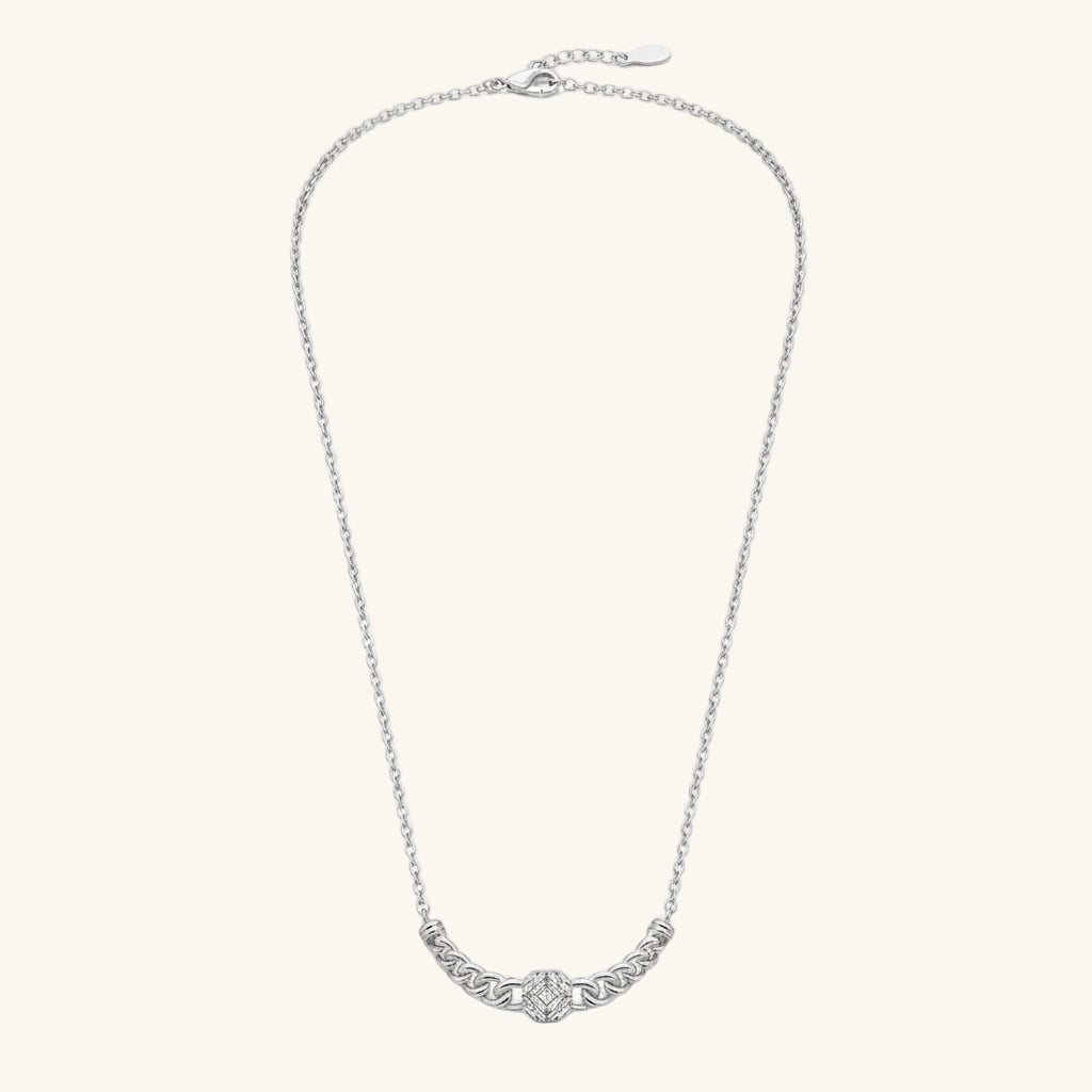 Square Baguette Stone Gourmet Chain Women's Silver Necklace