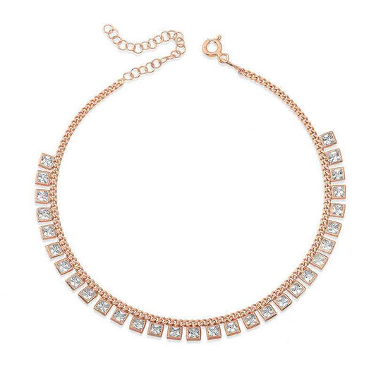 Zircon Stone Rose Plated Silver Anklet