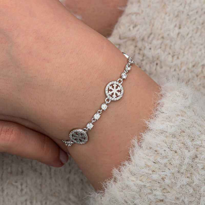 Snowflake in Circle Women's Silver Bracelet