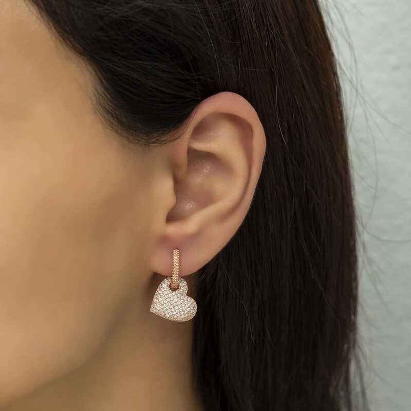 Rose Plated Heart Hoop Women's Silver Earrings