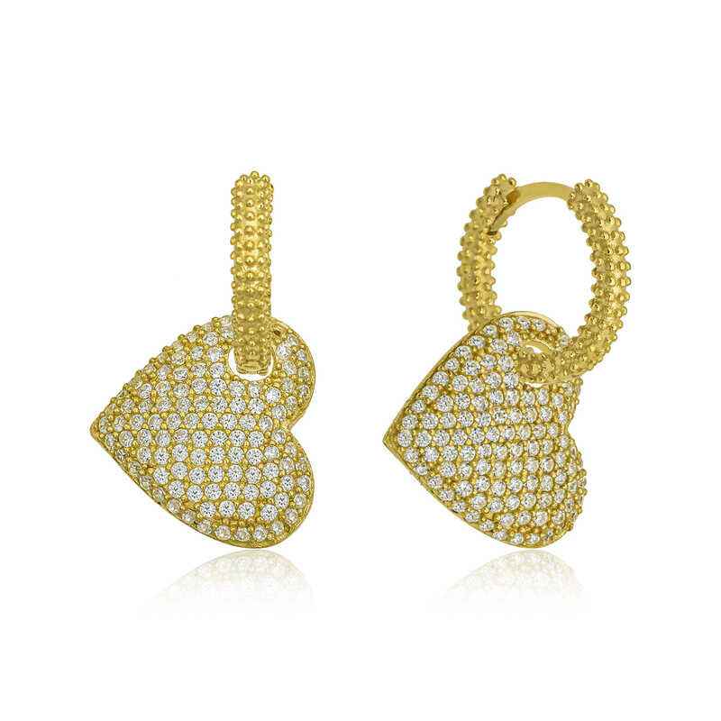 Gold Plated Heart Hoop Women's Silver Earrings