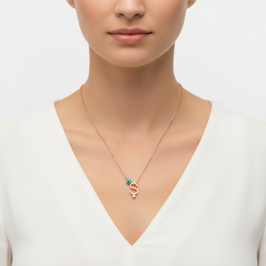 3D-Buchstaben Damen-Halskette aus rosévergoldetem Silber