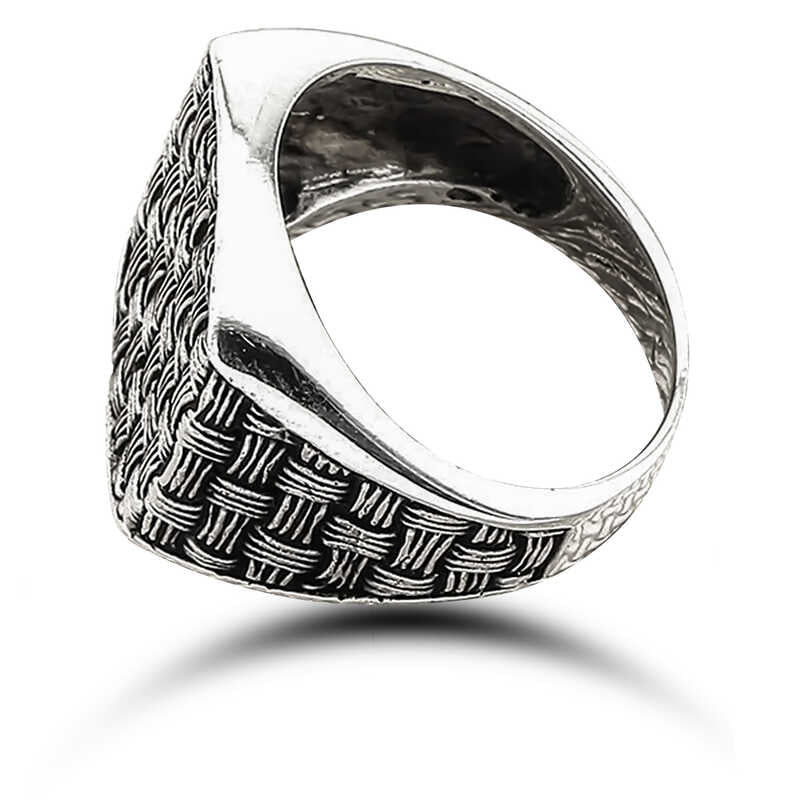 Wicker Pattern Men's Silver Ring