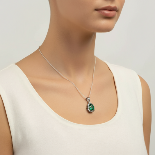 Emerald Stone Women's Silver Necklace