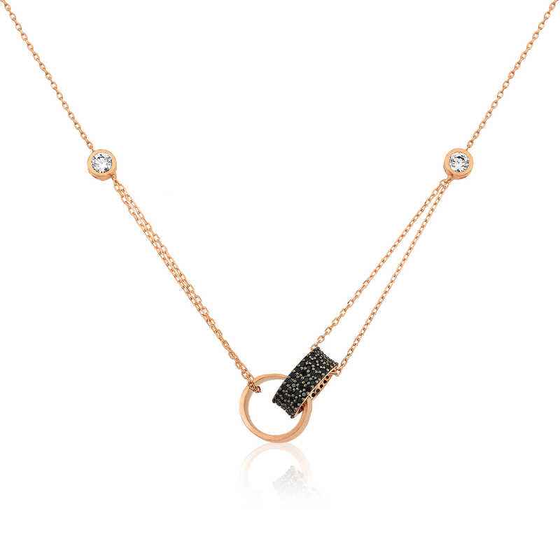 Rose Gold Plated Interlocking Hoop Silver Necklace
