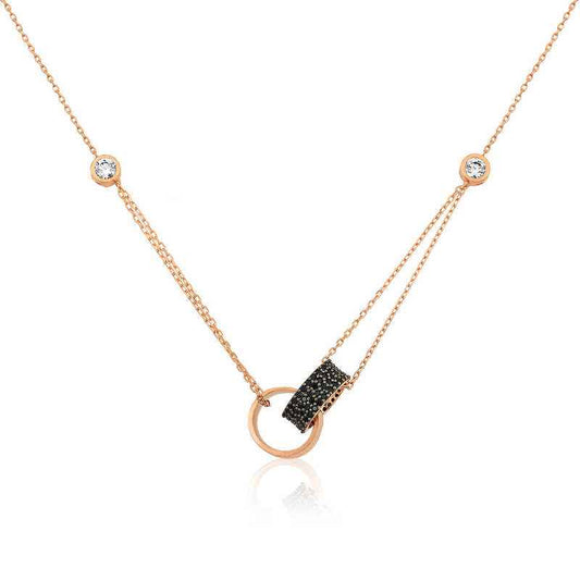 Rose Gold Plated Interlocking Hoop Silver Necklace