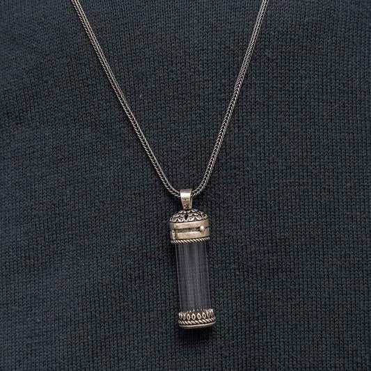 Openable Locket Case Cevşen Men's Silver Necklace
