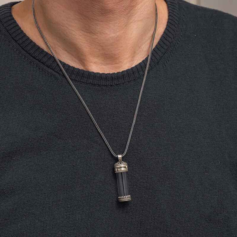 Openable Locket Case Cevşen Men's Silver Necklace