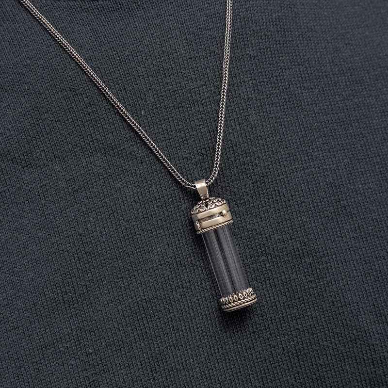 Openable Locket Case Cevşen Men's Silver Necklace