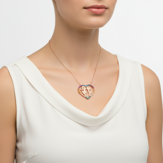 Two Lovers Heart Women's Silver Necklace