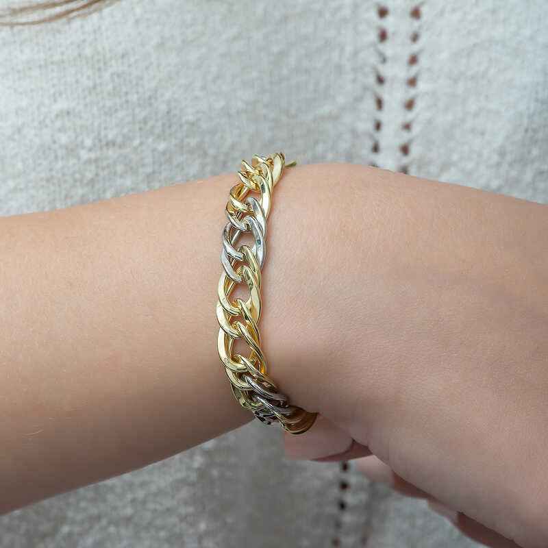Two-Tone Chain Silver Bracelet