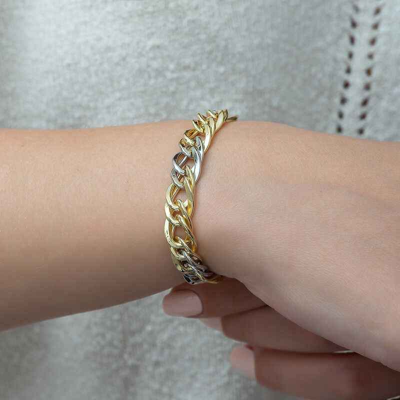 Two-Tone Chain Silver Bracelet