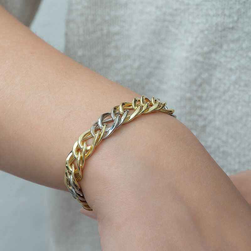 Two-Tone Chain Silver Bracelet