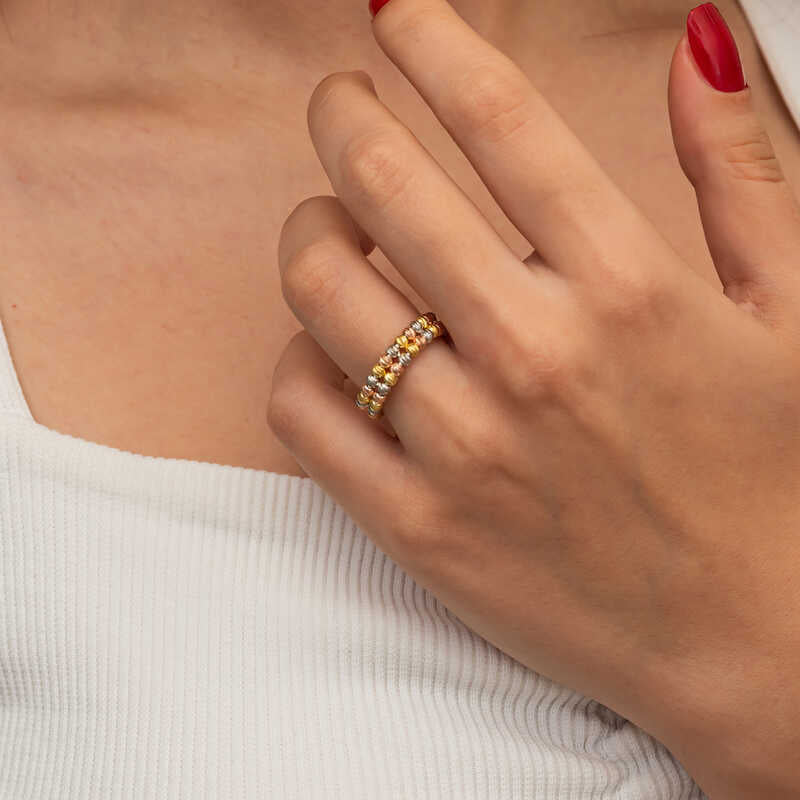 Bague en argent à double rangée de diamants doriques pour femme