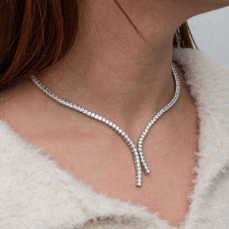 Double Row Channel Women's Silver Necklace