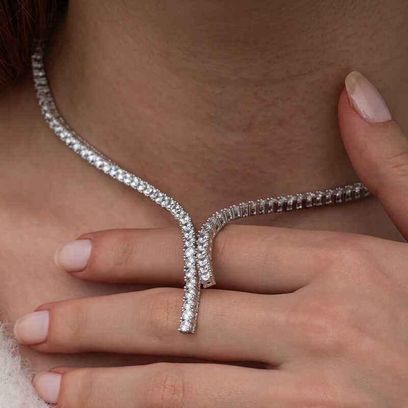 Double Row Channel Women's Silver Necklace