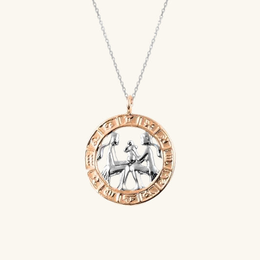 Rose Gold Plated Gemini Zodiac Silver Necklace