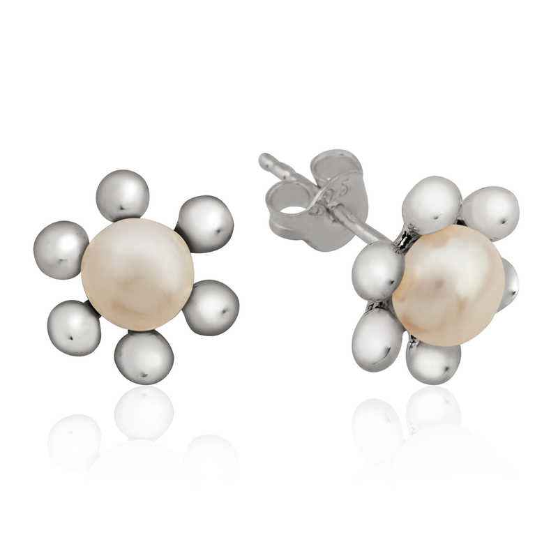 Pearl Flower Stud Silver Earrings
