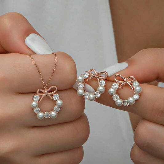 Ensemble en argent pour femme avec ruban de perles