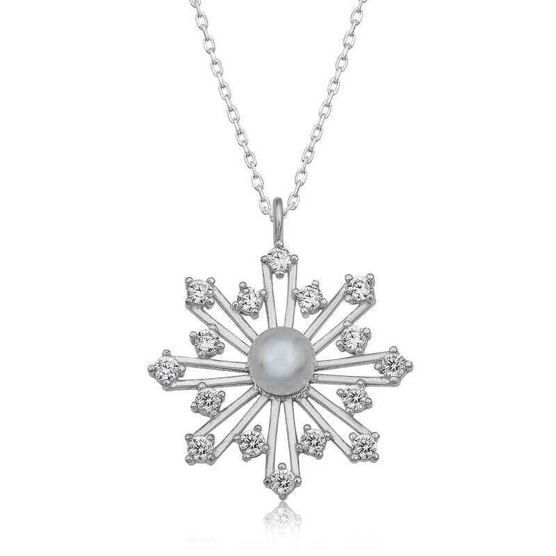 Pearl Snowflake Women's Silver Necklace