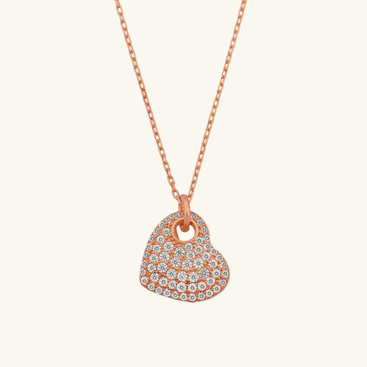 Rose Plated Heart Women's Silver Necklace