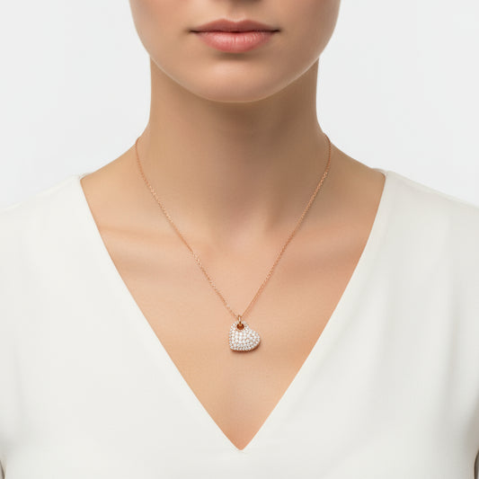 Rose Plated Heart Women's Silver Necklace