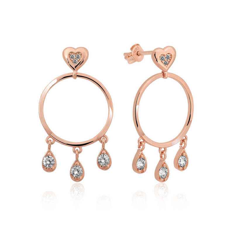 Heart Detailed Hoop Women's Silver Earrings