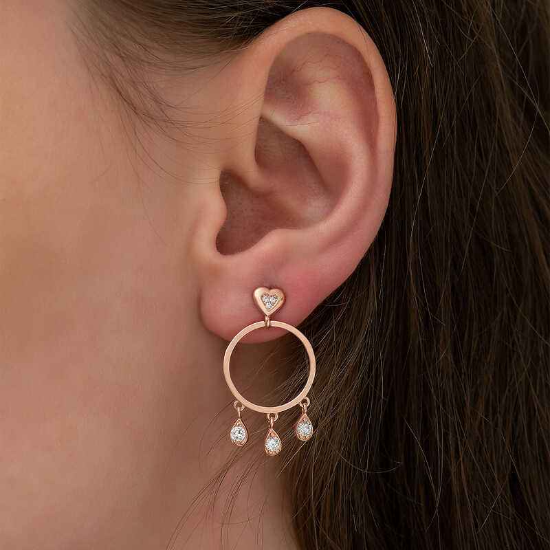 Heart Detailed Hoop Women's Silver Earrings