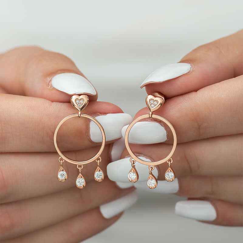 Heart Detailed Hoop Women's Silver Earrings