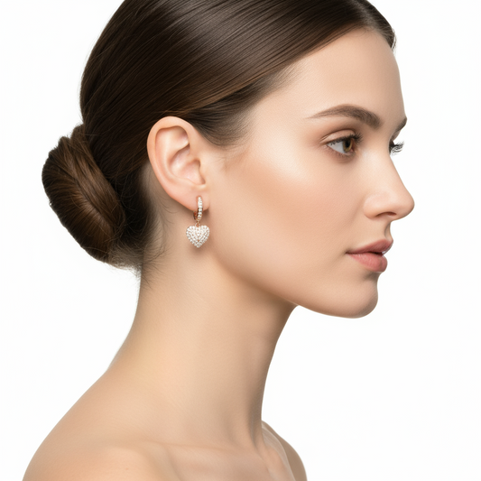 Heart Detailed Silver Hook Earrings