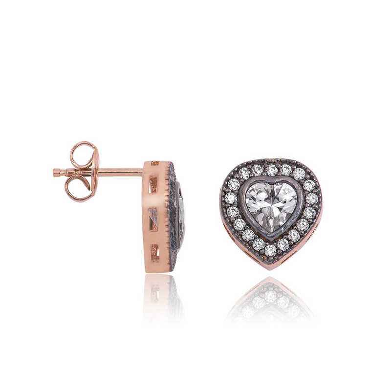 Diamond Setting Heart Stud Silver Earrings