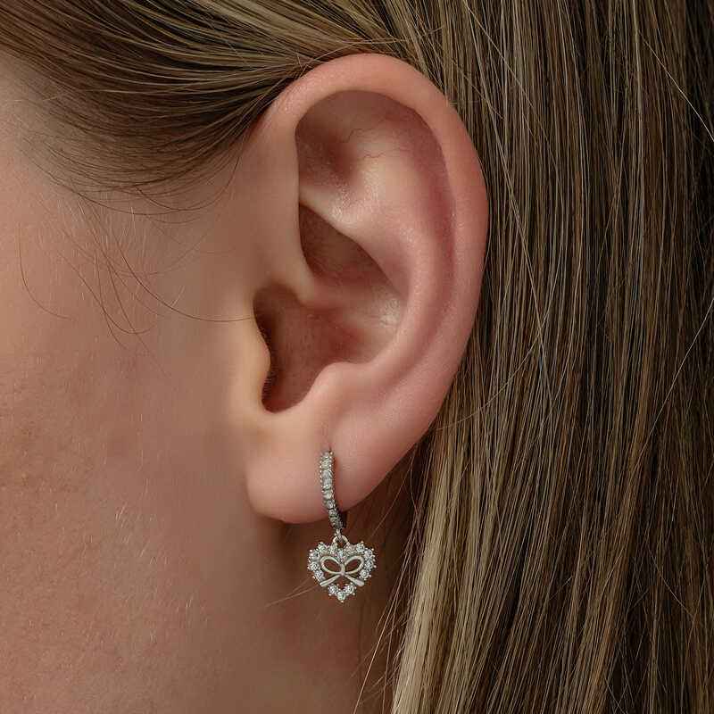 Heart Ribbon Dangle Women's Silver Earrings