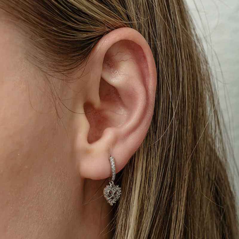 Heart Ribbon Dangle Women's Silver Earrings