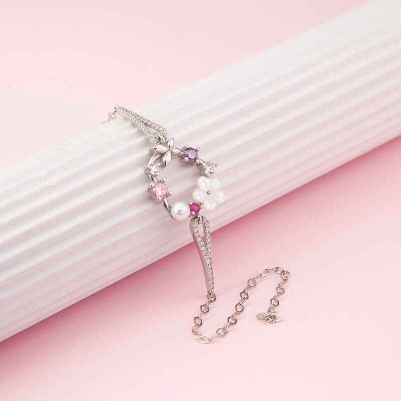 Silver Heart Magnolia Flower Butterfly Women's Bracelet