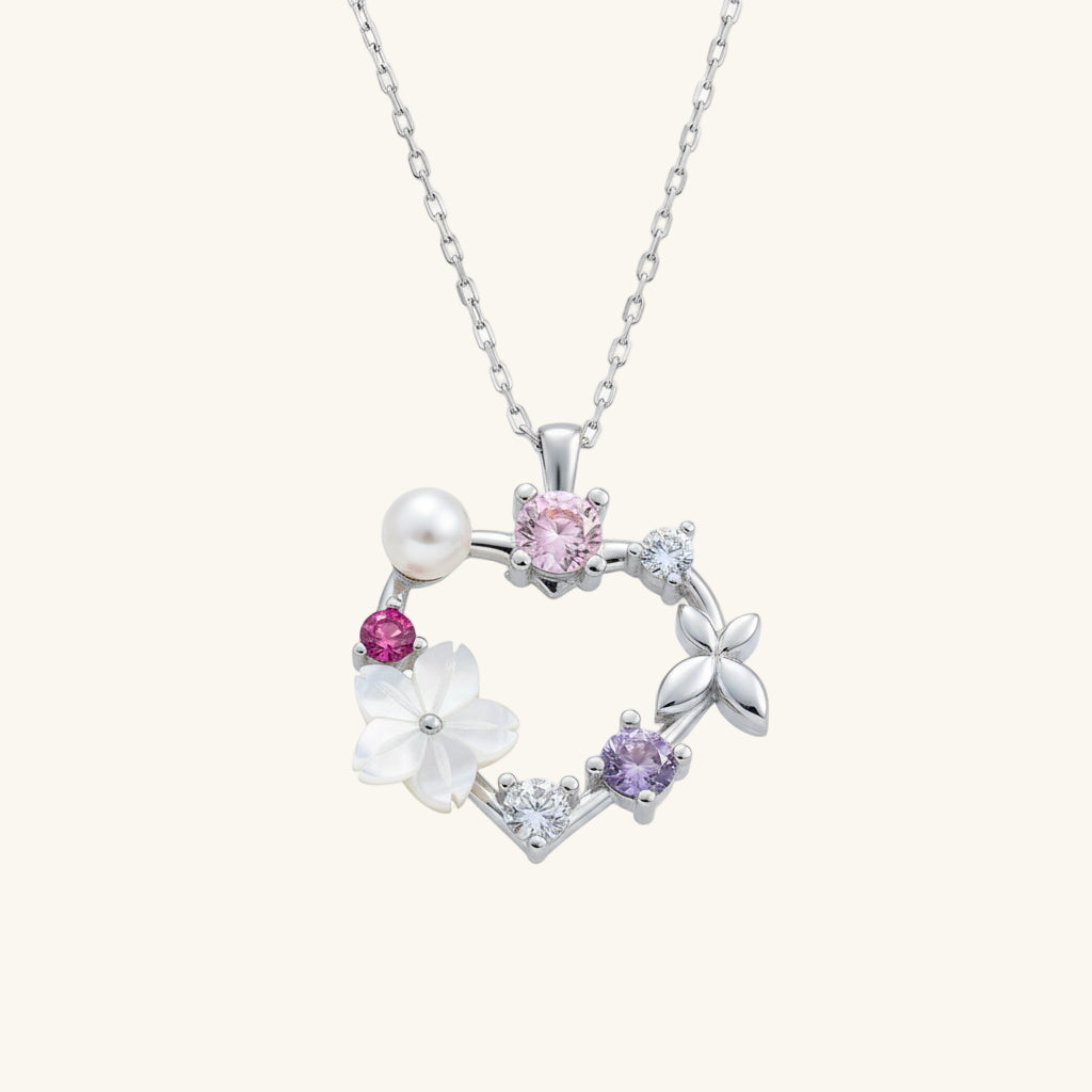 Heart Magnolia Flower Butterfly Women's Silver Pendant