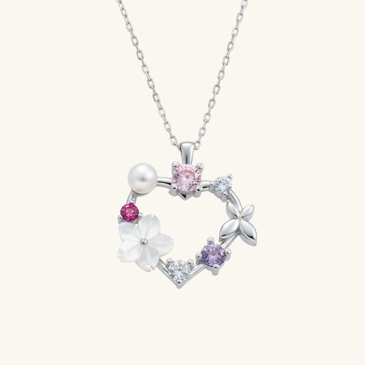 Heart Magnolia Flower Butterfly Women's Silver Pendant
