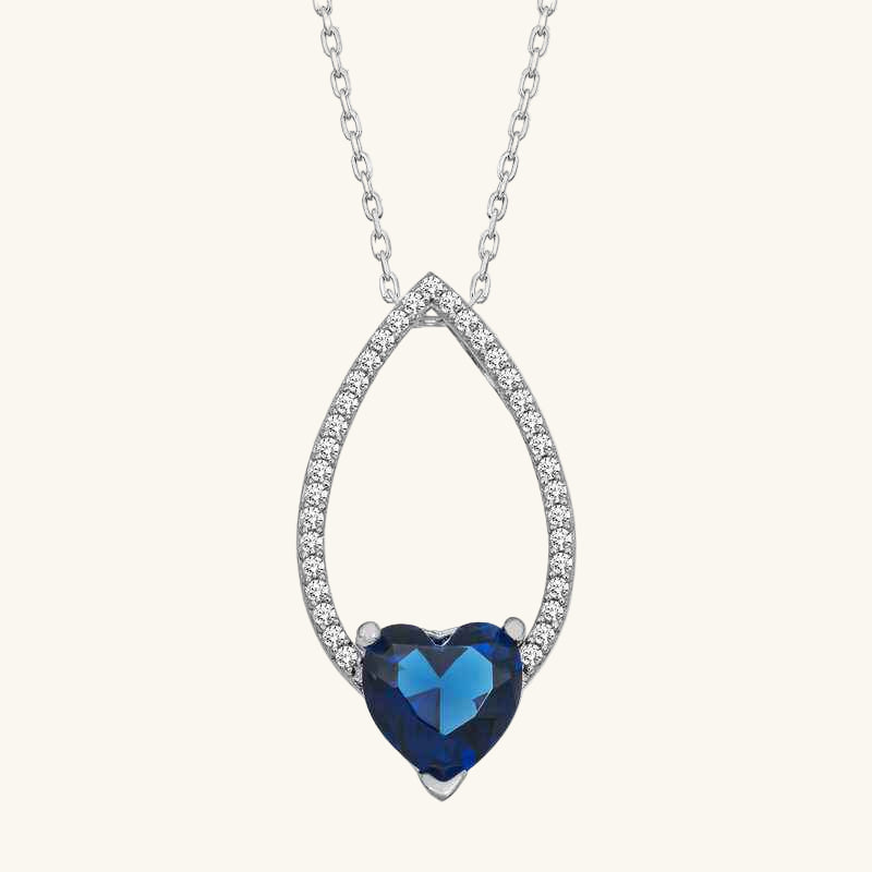 Heart Blue Stone Drop Women's Silver Pendant