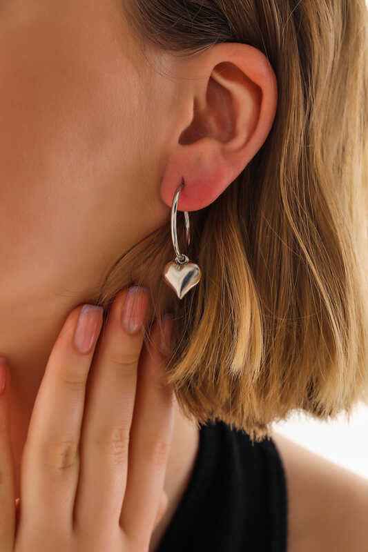Heart Dangle Women's Silver Earrings