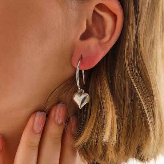 Heart Dangle Women's Silver Earrings