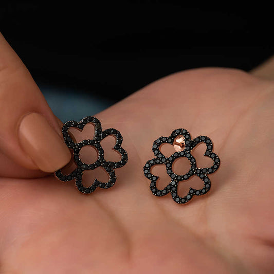 Heart Leaf Flower Silver Earrings