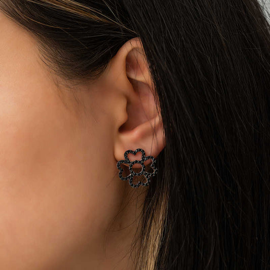 Heart Leaf Flower Silver Earrings