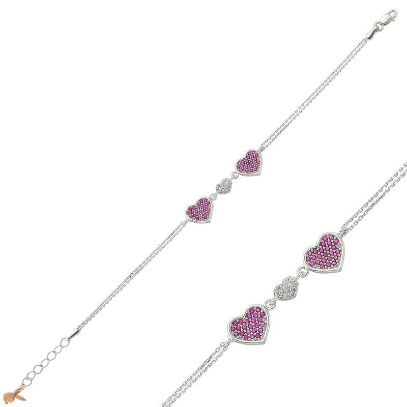 Pink Heart Women's Silver Bracelet
